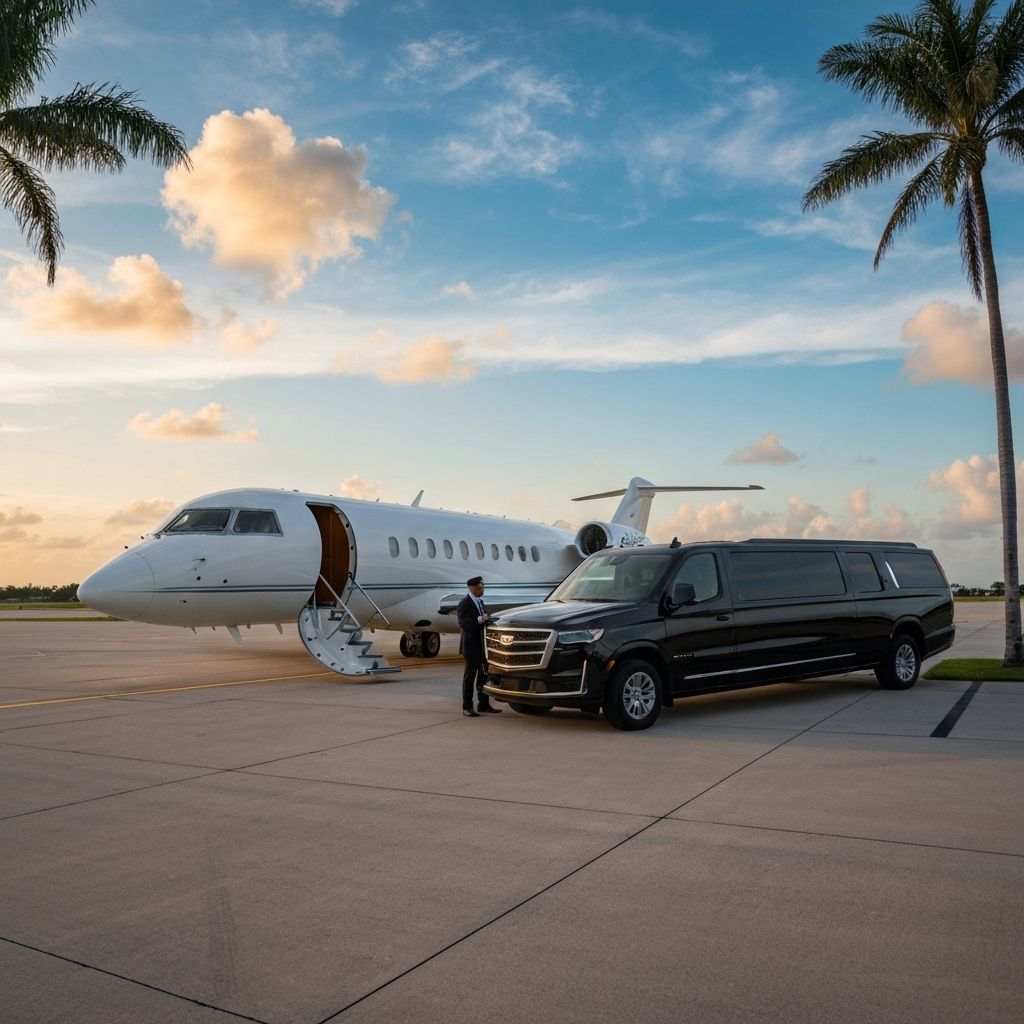 Fort Lauderdale Executive Airport FXE private jet with luxury Escalade and Sprinter limousine