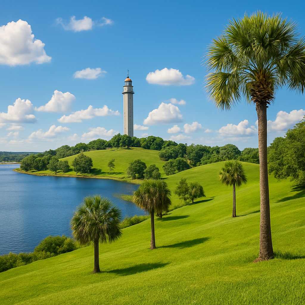 Clermont Florida rolling hills with Citrus Tower landmark and Lake Minneola waterfront - BlackRide luxury car service