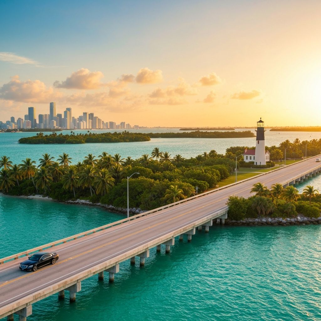 Key Biscayne Florida Rickenbacker Causeway and Biscayne Bay - BlackRide luxury car service
