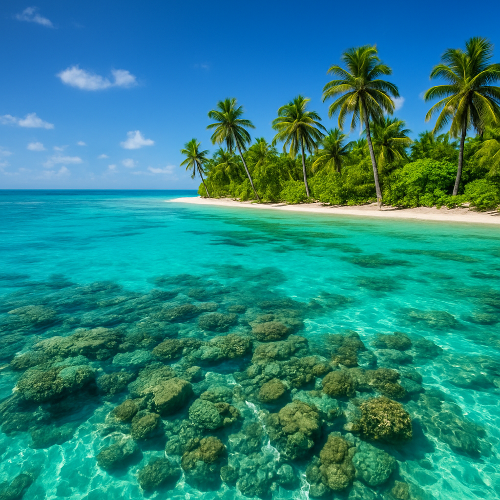 Key Largo Florida Keys turquoise ocean water with coral reef and palm trees - BlackRide luxury car service