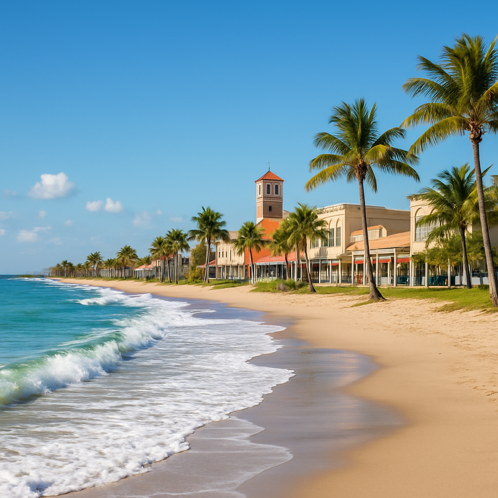 Melbourne Florida Space Coast beach with ocean waves and palm trees - BlackRide luxury car service