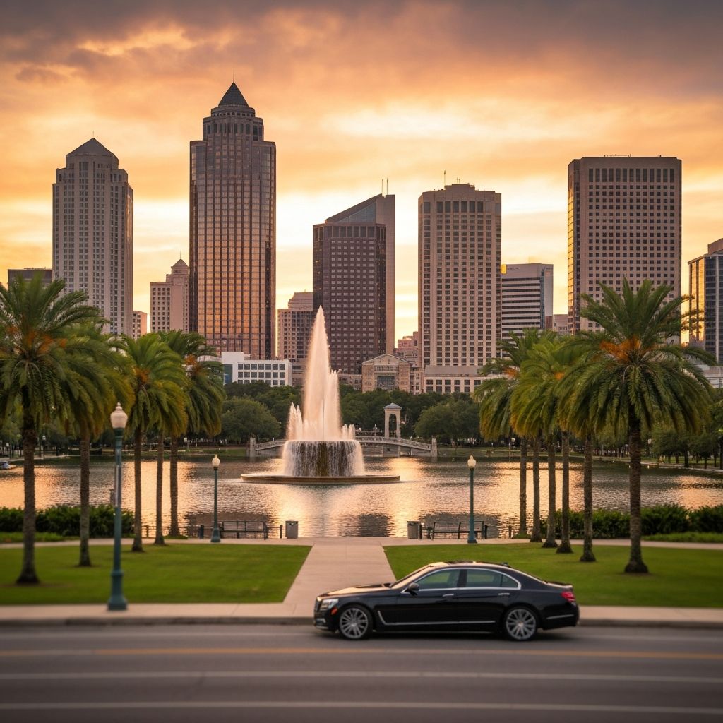 Orlando Florida skyline with Lake Eola - BlackRide luxury limo service Orlando