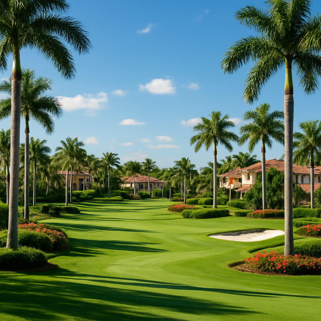 Palm Beach Gardens Florida upscale golf course community with manicured greens and palm trees - BlackRide luxury car service