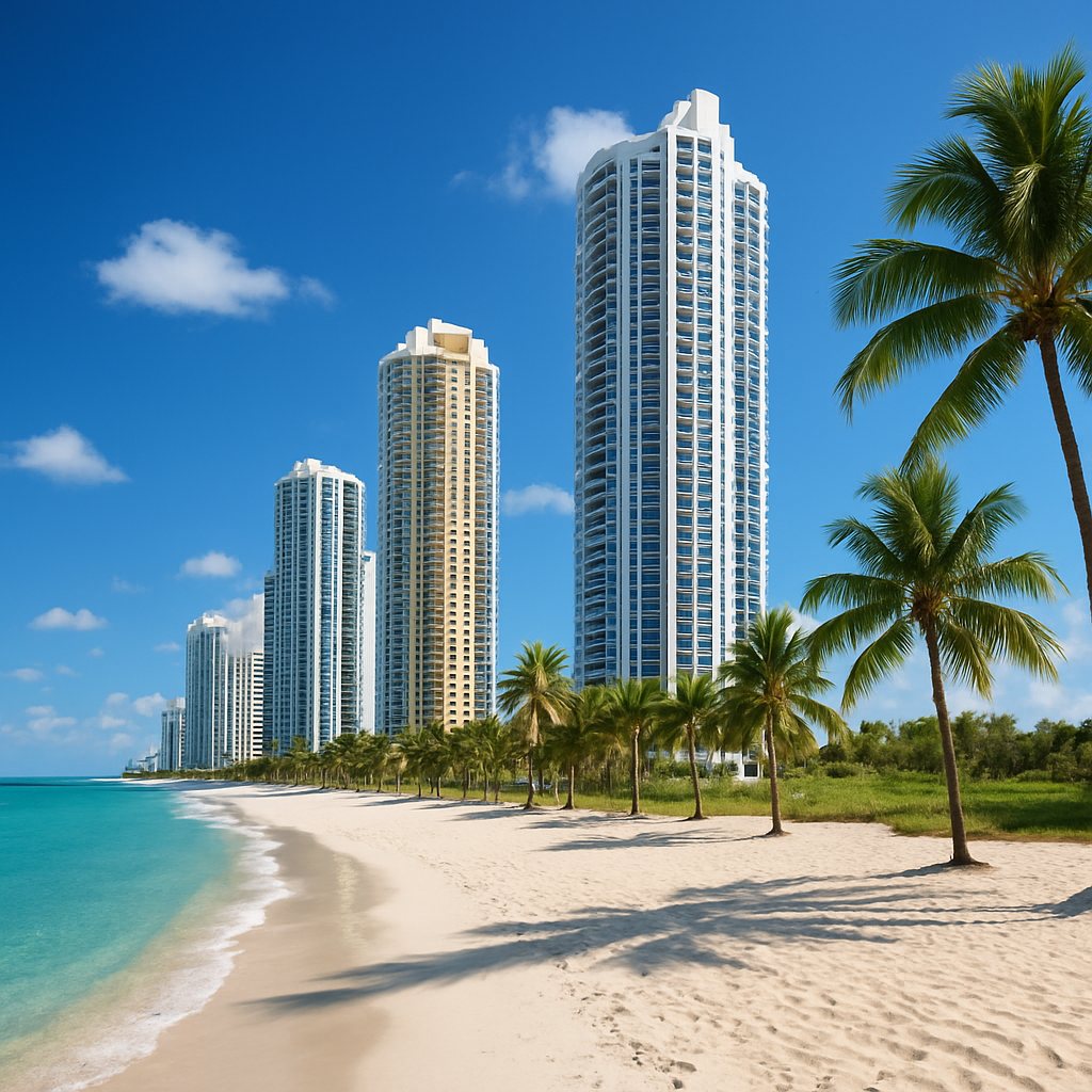 Sunny Isles Beach Florida luxury oceanfront condo towers along the Atlantic - BlackRide luxury car service
