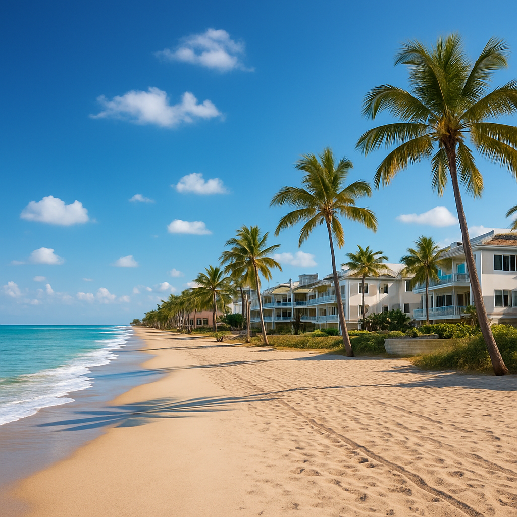 Surfside Florida quiet beach town with sandy Atlantic shoreline and palm trees - BlackRide luxury car service