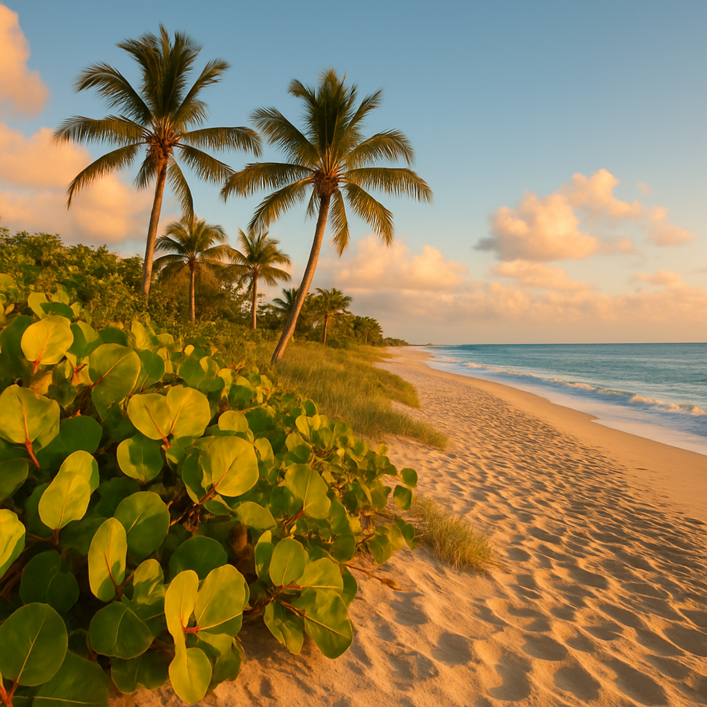Vero Beach Florida pristine Atlantic beach with sea grapes and palm trees - BlackRide luxury car service