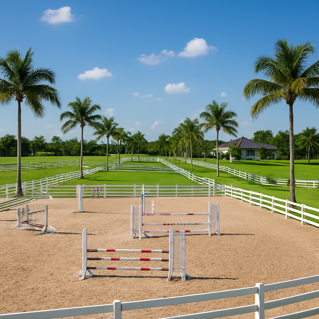Wellington Florida equestrian community with horse jumping arena and palm trees - BlackRide luxury car service