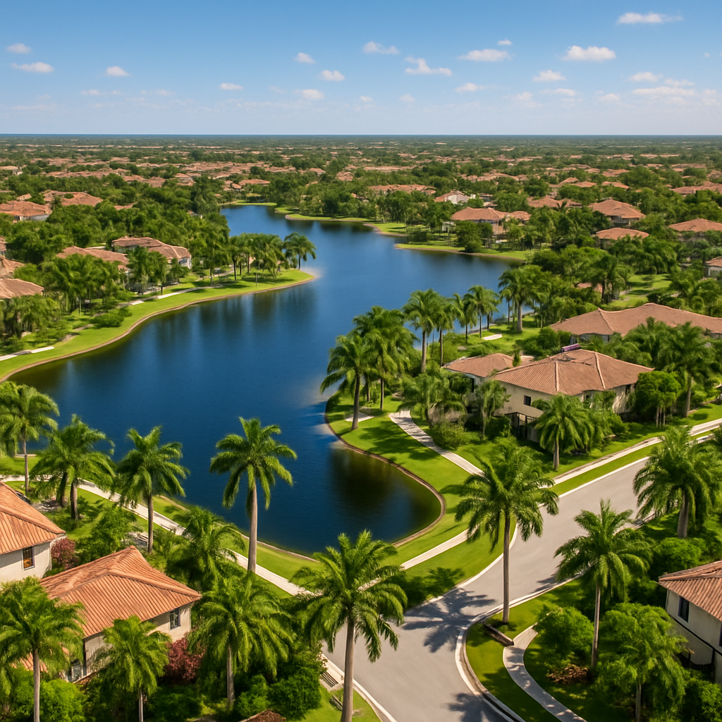 Weston Florida master-planned community with lakes and palm-lined streets - BlackRide luxury car service