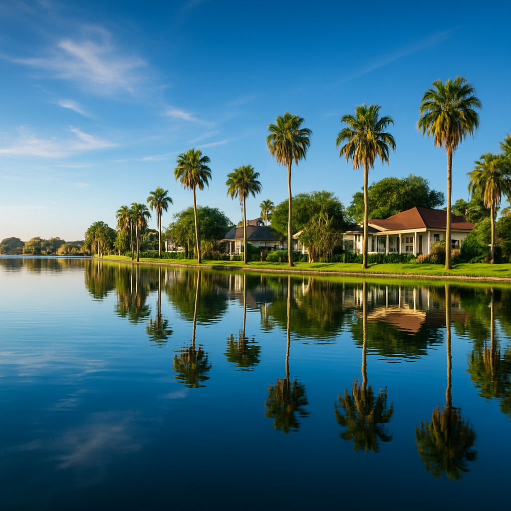 Winter Haven Florida Chain of Lakes with palm trees - BlackRide luxury car service
